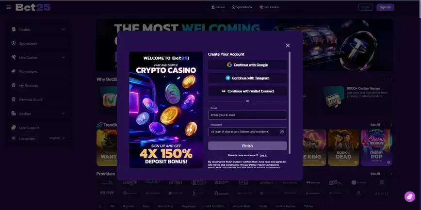 Cadastro no Bet25 Casino