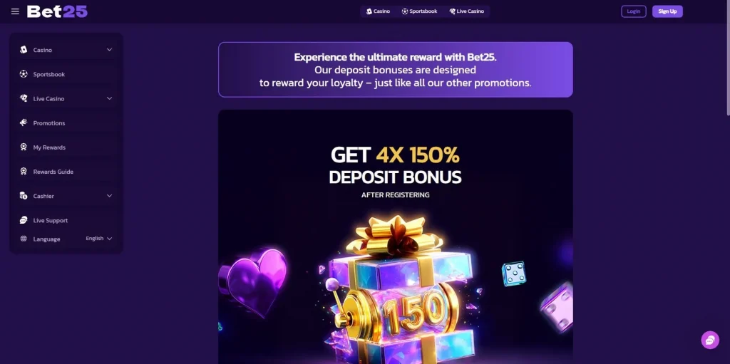 Bônus de boas-vindas do Bet25 Casino