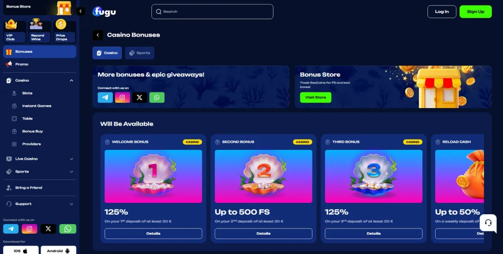 Aktionen und Boni bei Fugu Casino