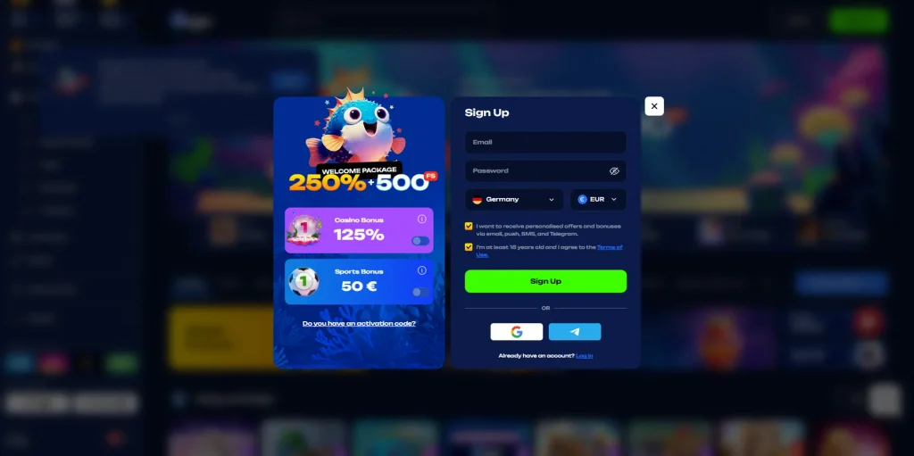 Registration at Fugu Casino