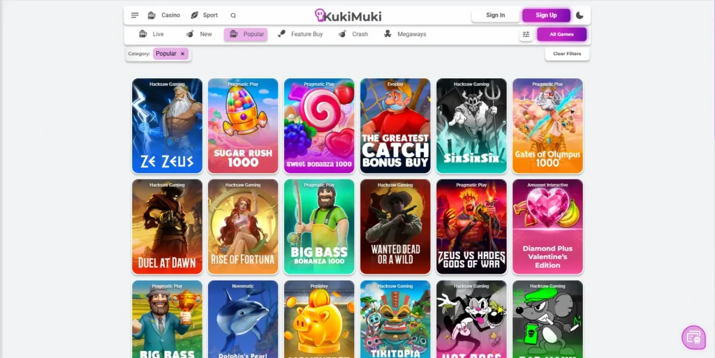 Games and Providers at KukiMuki Casino