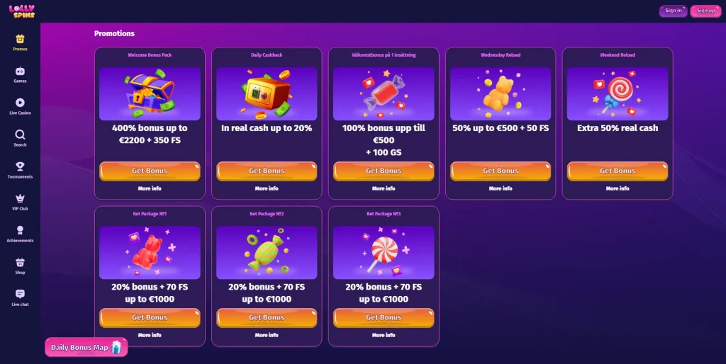 Promotions and Bonuses at LollySpins Casino