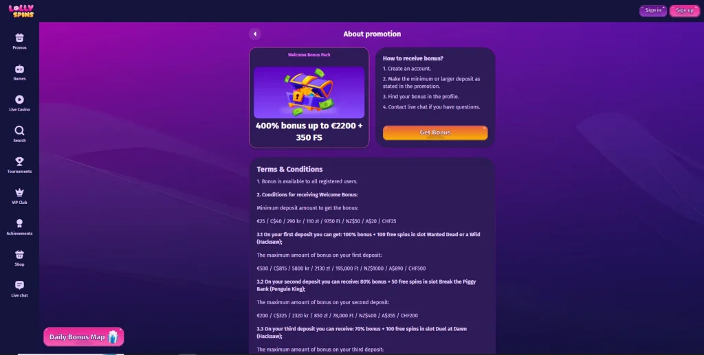 LollySpins Welcome Bonus 