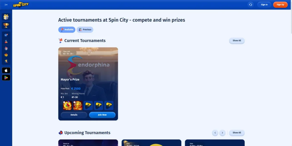 Torneios e Corridas no Spin City Casino