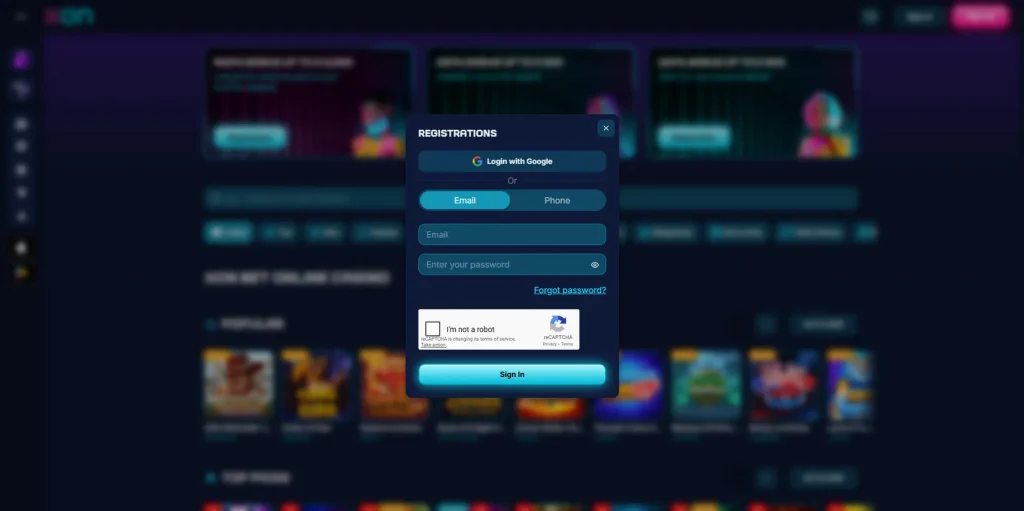 Registration at Xon Bet Casino