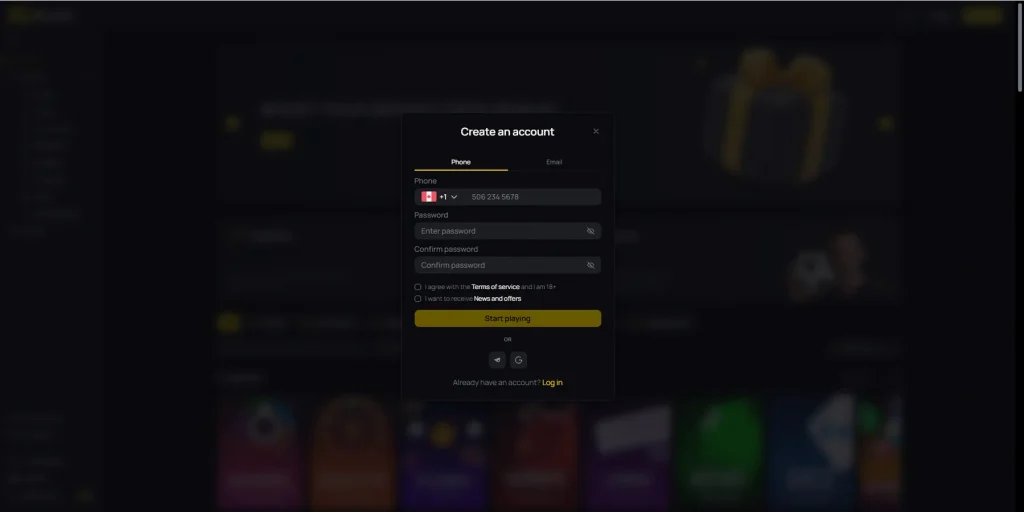 Registro en 10 Black Casino