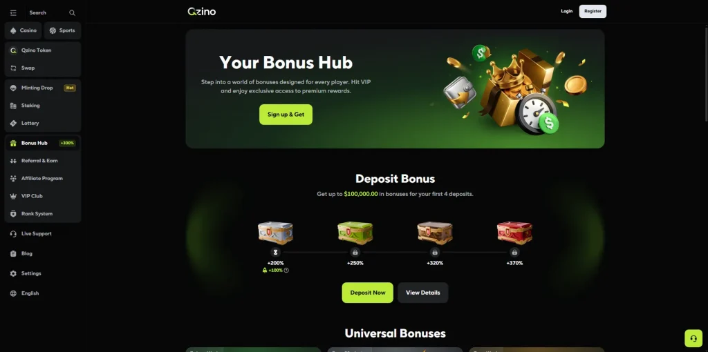 Werbeangebote bei Qzino Casino