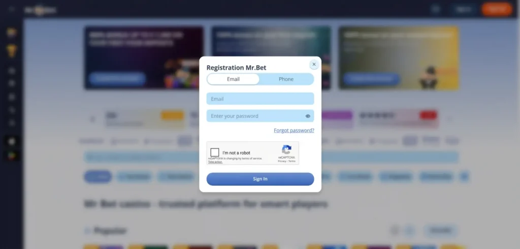 Registro no Mr Bet Casino