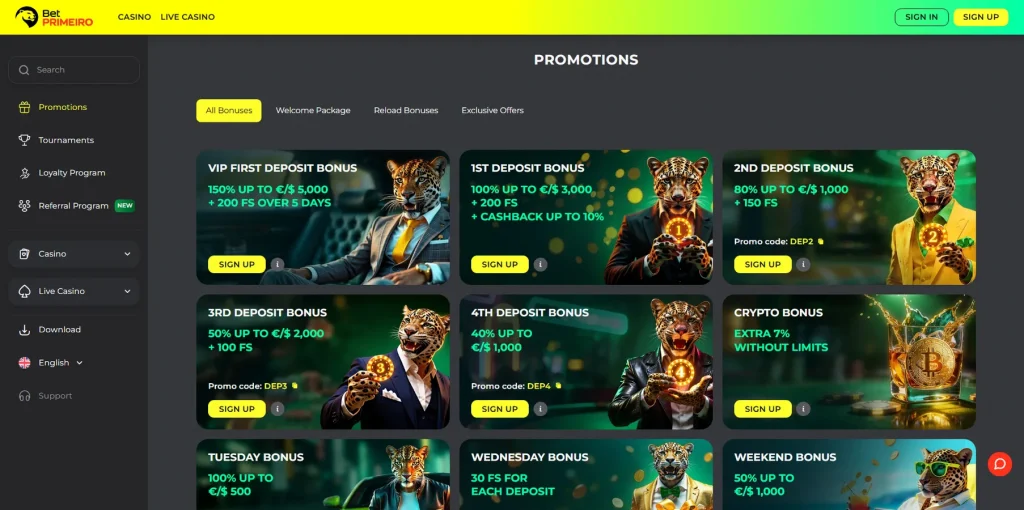 Bonuses and Promotions at BetPrimeiro Casino