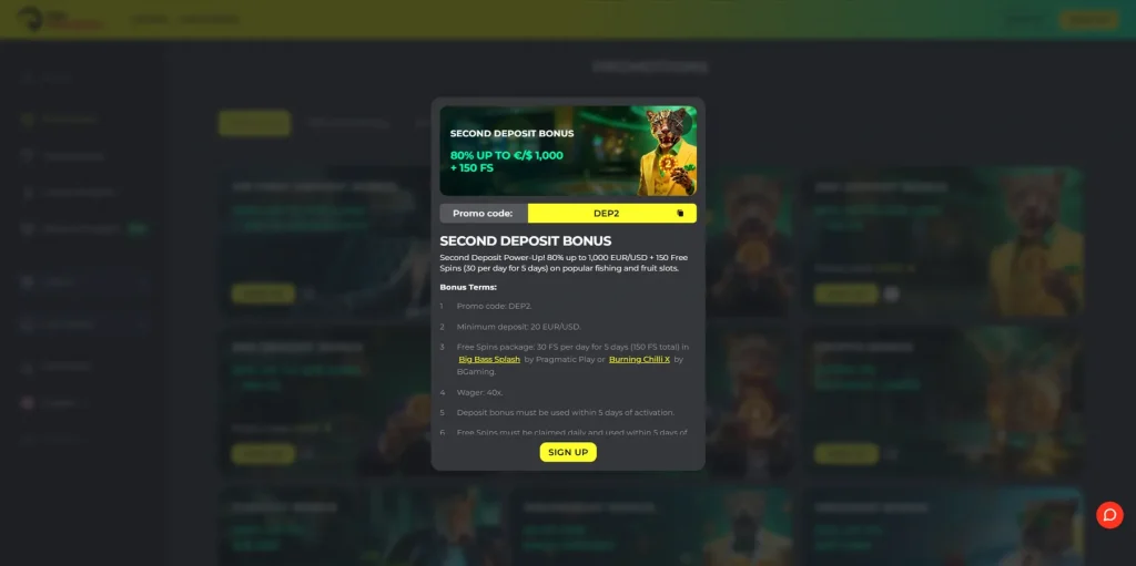 Second Deposit Bonus at BetPrimeiro Casino