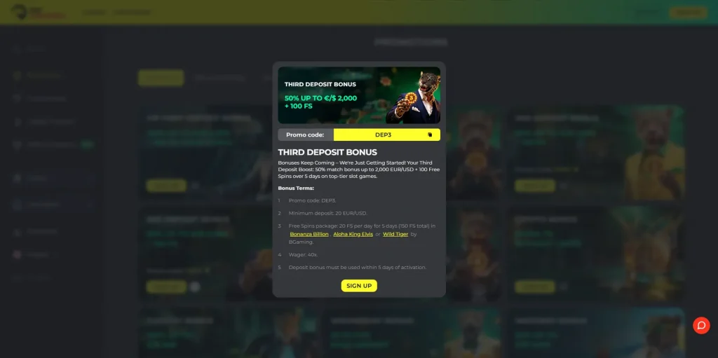 Third Deposit Bonus at BetPrimeiro Casino