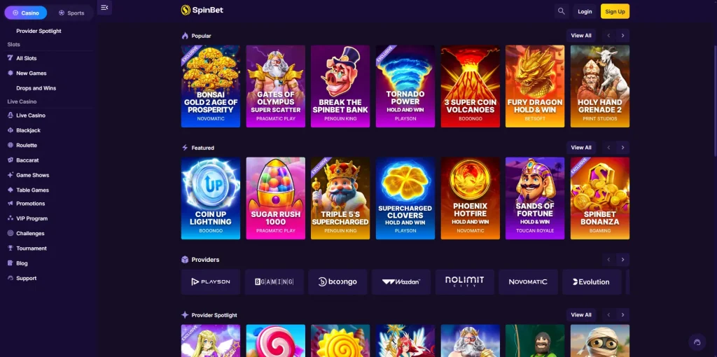 Jogos de Cassino no Spinbet