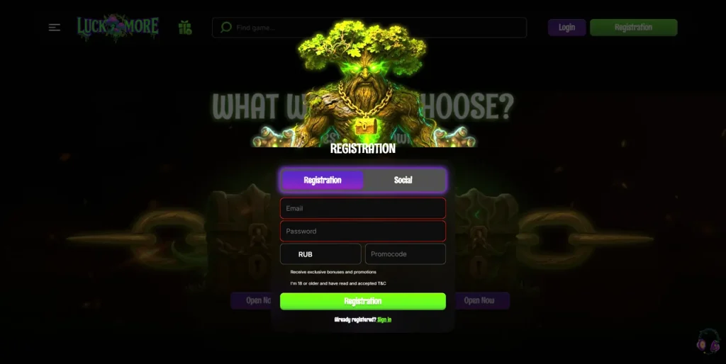 Como se cadastrar no LuckMore Casino