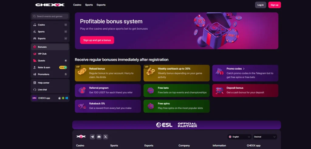CHEXX Casino Welcome Bonus